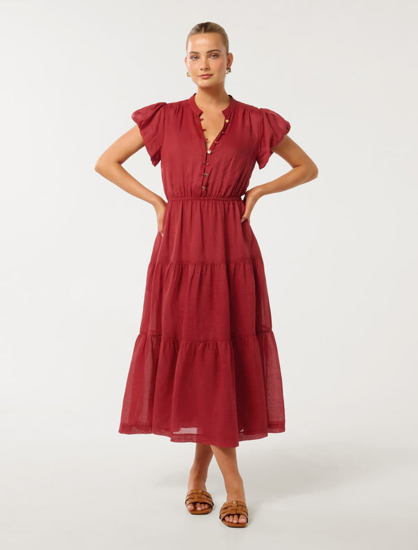 Paloma Tiered Button Front Midi Dress Forever New