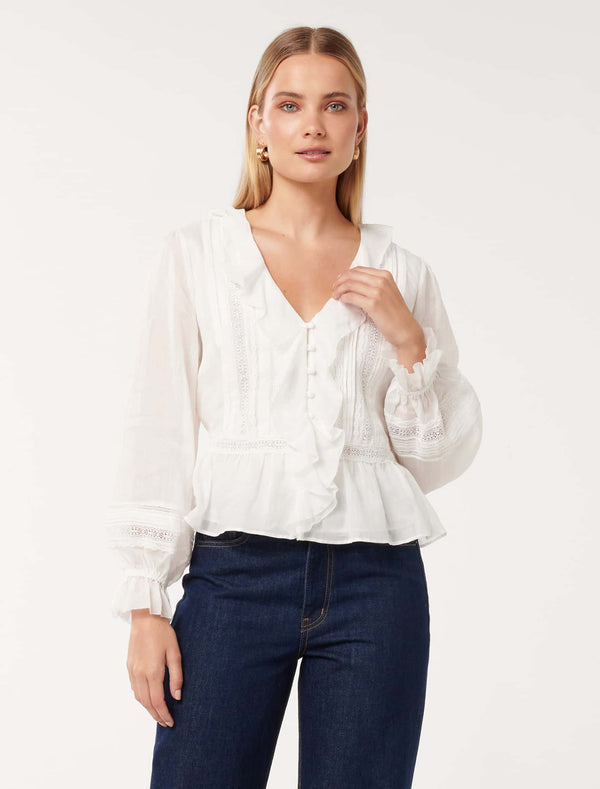 Tully Trimmed Blouse Porcelain Forever New