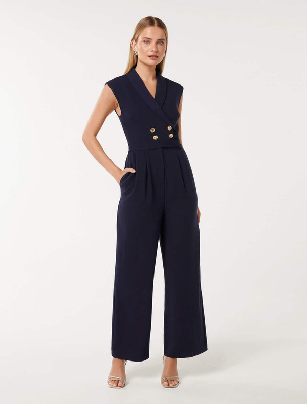 Jacey Sleeveless Tux Jumpsuit Navy Forever New