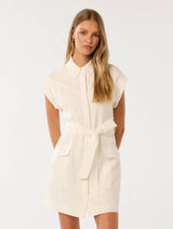 Dehlia Linen Utility Mini Dress Porcelain Forever New