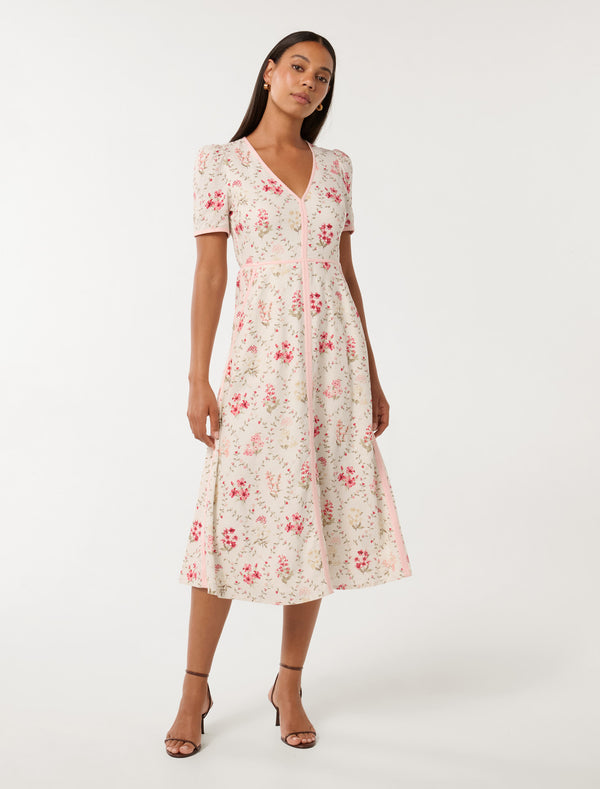 Sabrina Printed Linen Midi Dress