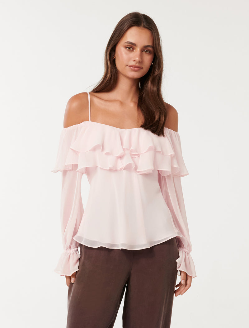 Eloise Ruffle Bardot Top Angelic Pink Forever New