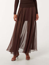 Lisette Sheer Maxi Skirt Bitter Chocolate Forever New