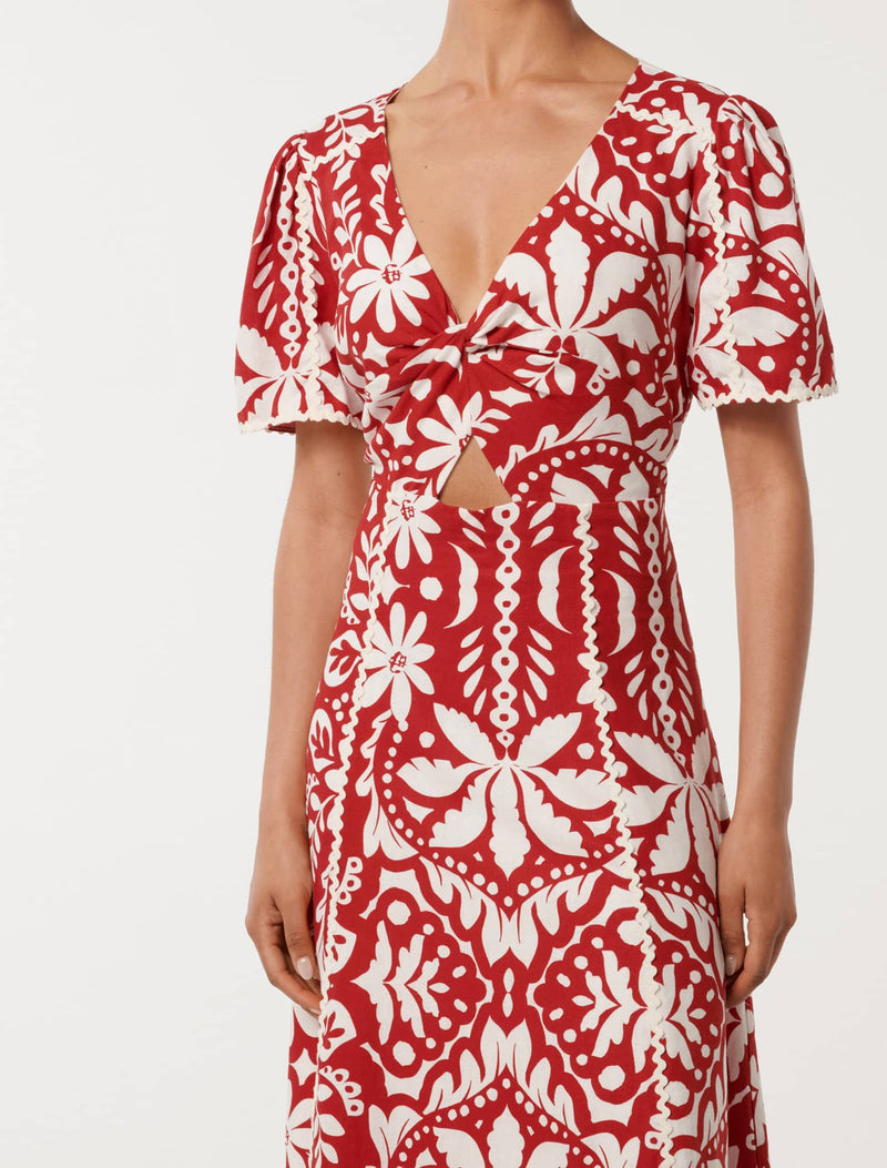 Marbella Petite Printed Trim Midi Dress Forever New