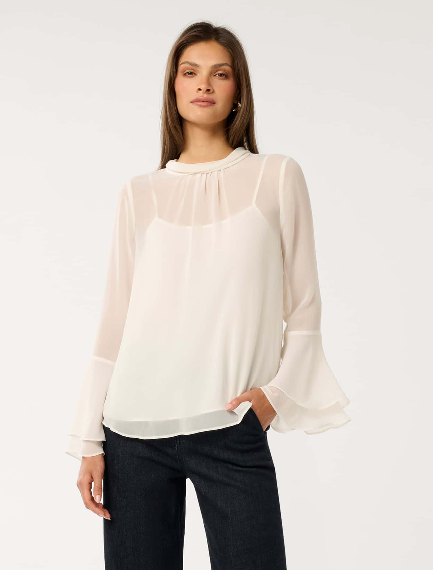 Edwina Sheer Blouse Porcelain Forever New