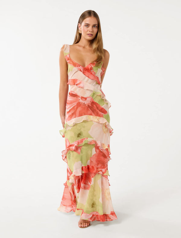 Isla Ruffle Asym Maxi Dress Forever New