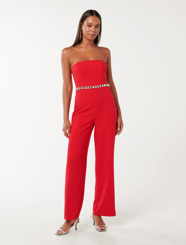 Ari Embellished Jumpsuit Red Forever New