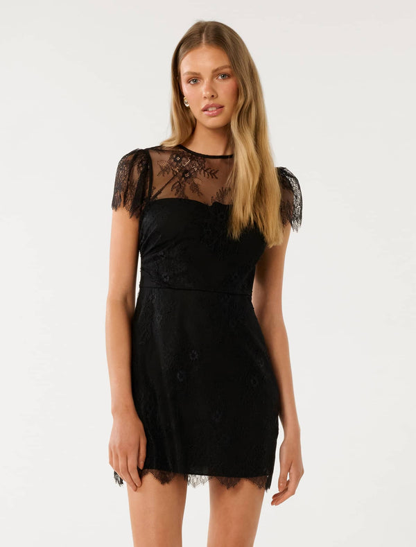 Gia Lace Mini Dress Black Forever New