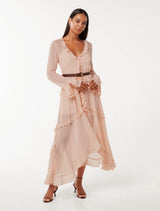 Pearl Belted Frill Midi Dress Pretty Peach Forever New