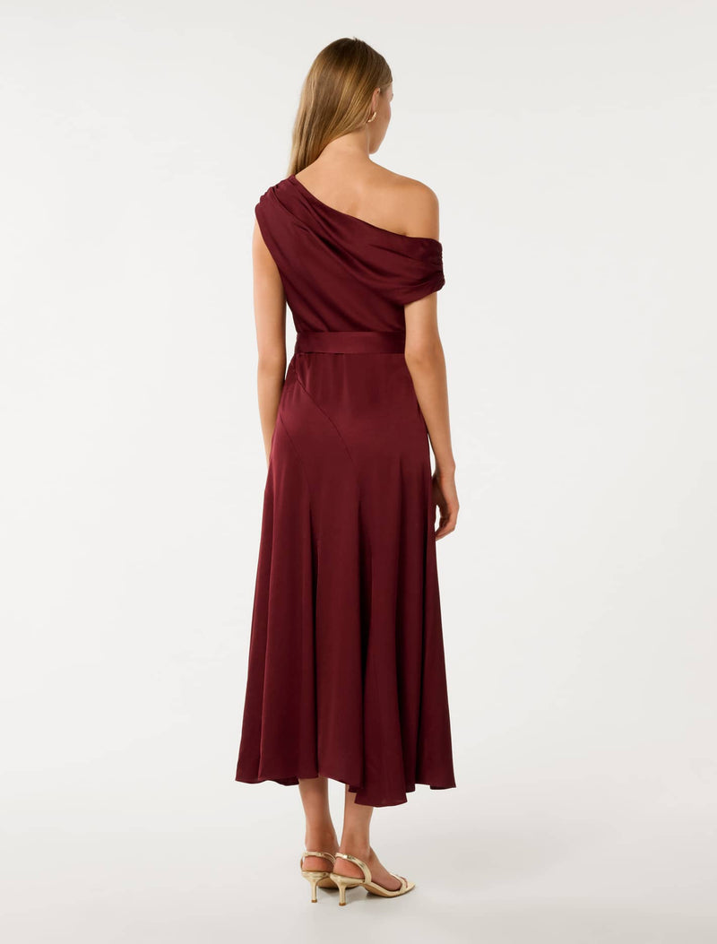 Megan Satin Asym Midi Dress Forever New