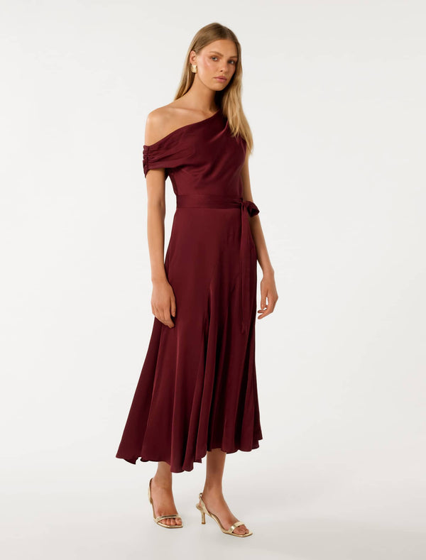 Megan Satin Asym Midi Dress Forever New