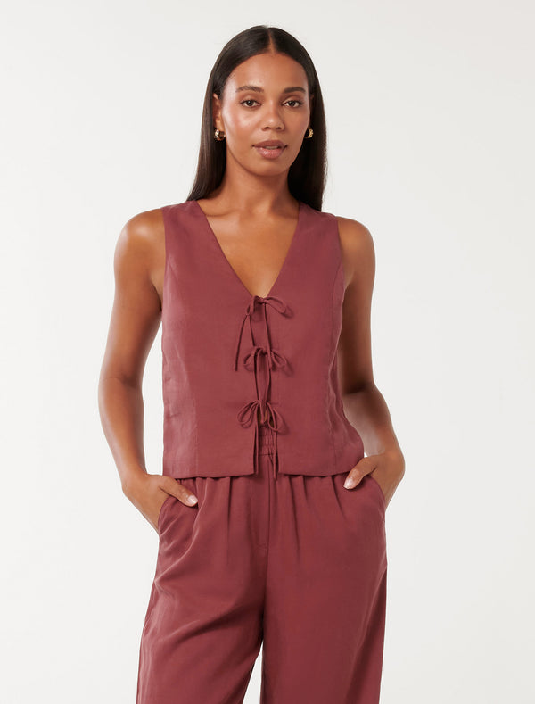 Erin Tie Front Waistcoat Winery Co-ord Forever New