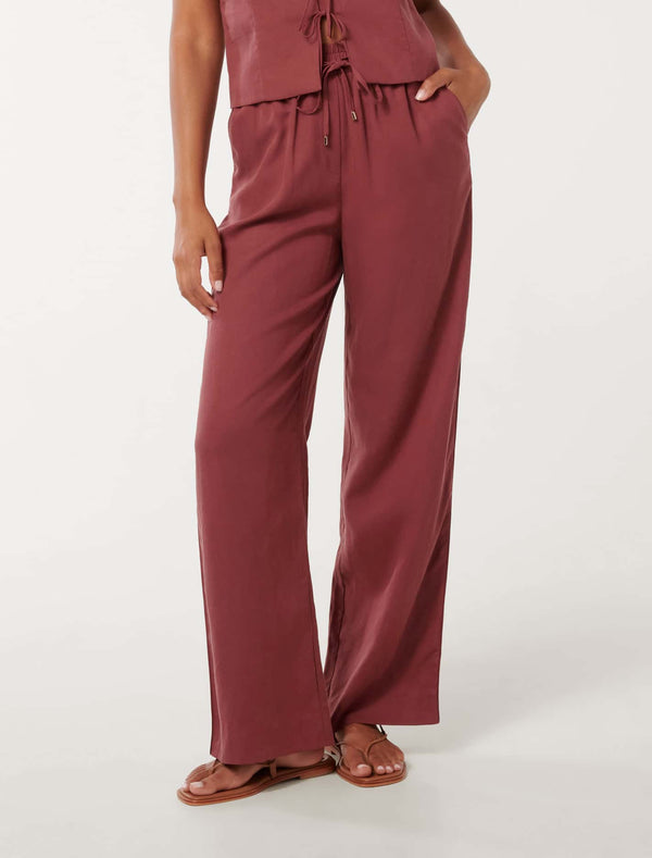 Erica Drawstring Straight Leg Pants Winery Co-ord Forever New