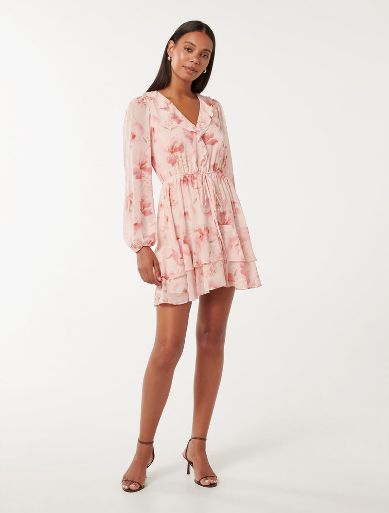 Heather Ruffle Long Sleeve Mini Dress Forever New