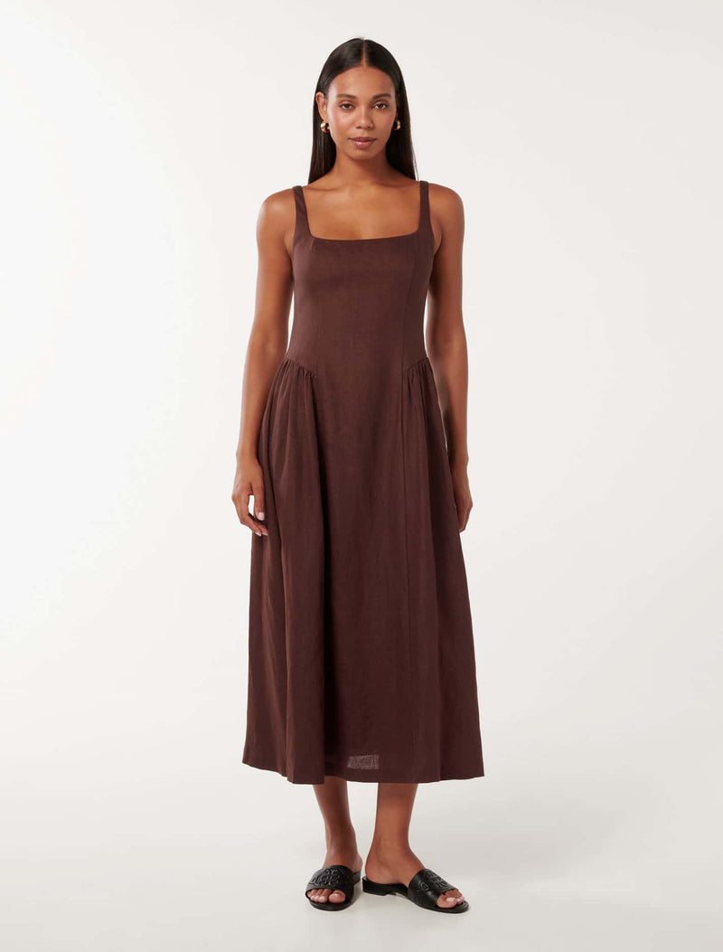 Isabelle Linen Midi Dress Rum Raisin Forever New