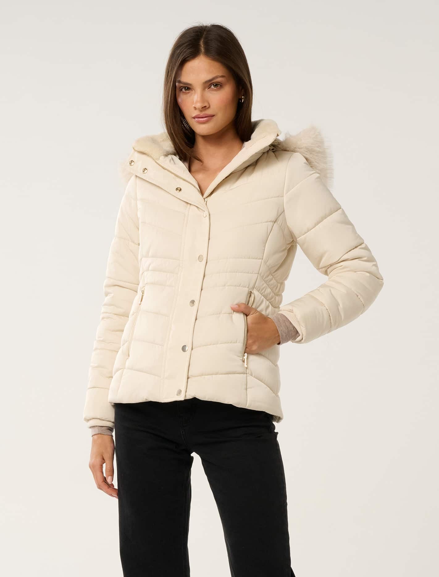 Gina Short Puffa Jacket True Cream Forever New