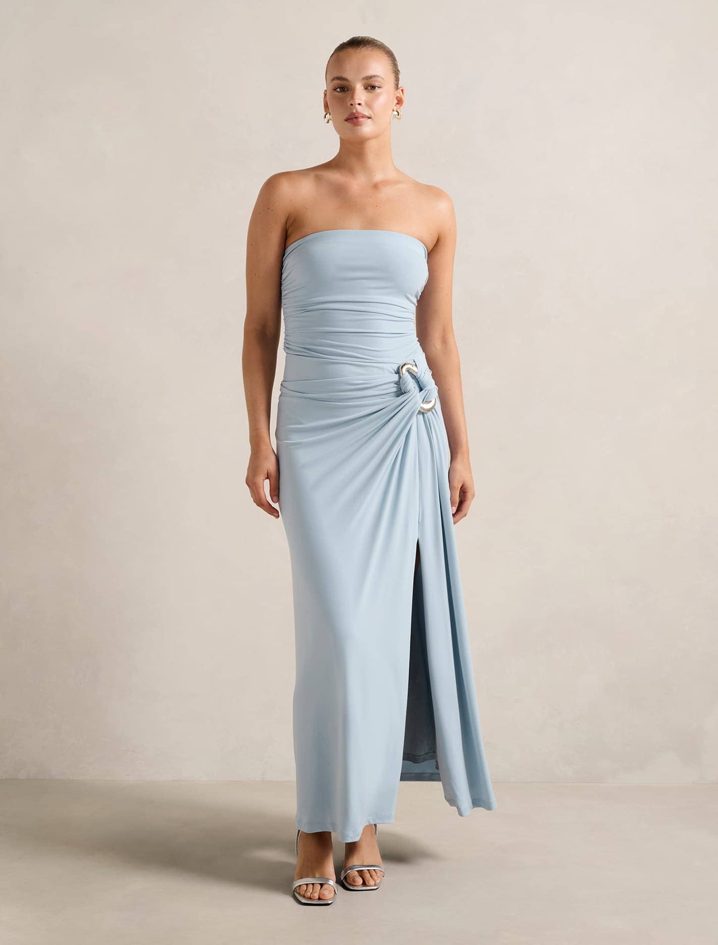 Keely Strapless Jersey Maxi Dress Blue Fog Forever New