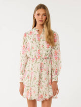 Tina Long Sleeved Mini Dress Pink Harmony Floral Forever New