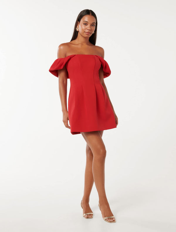 Jacquie Off Shoulder Mini Dress Barbados Cherry Forever New