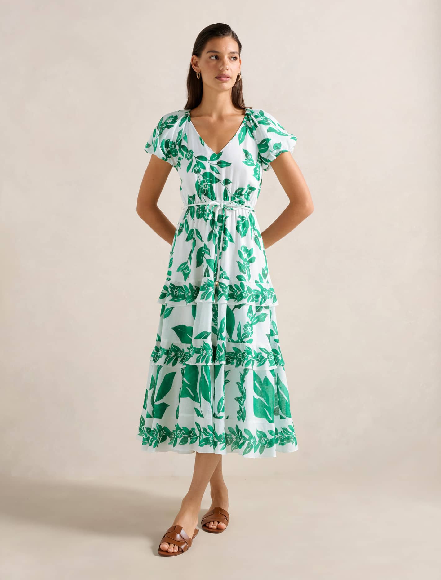 Iris Tiered Ruffle Midi Dress Mint Lantana Floral Forever New