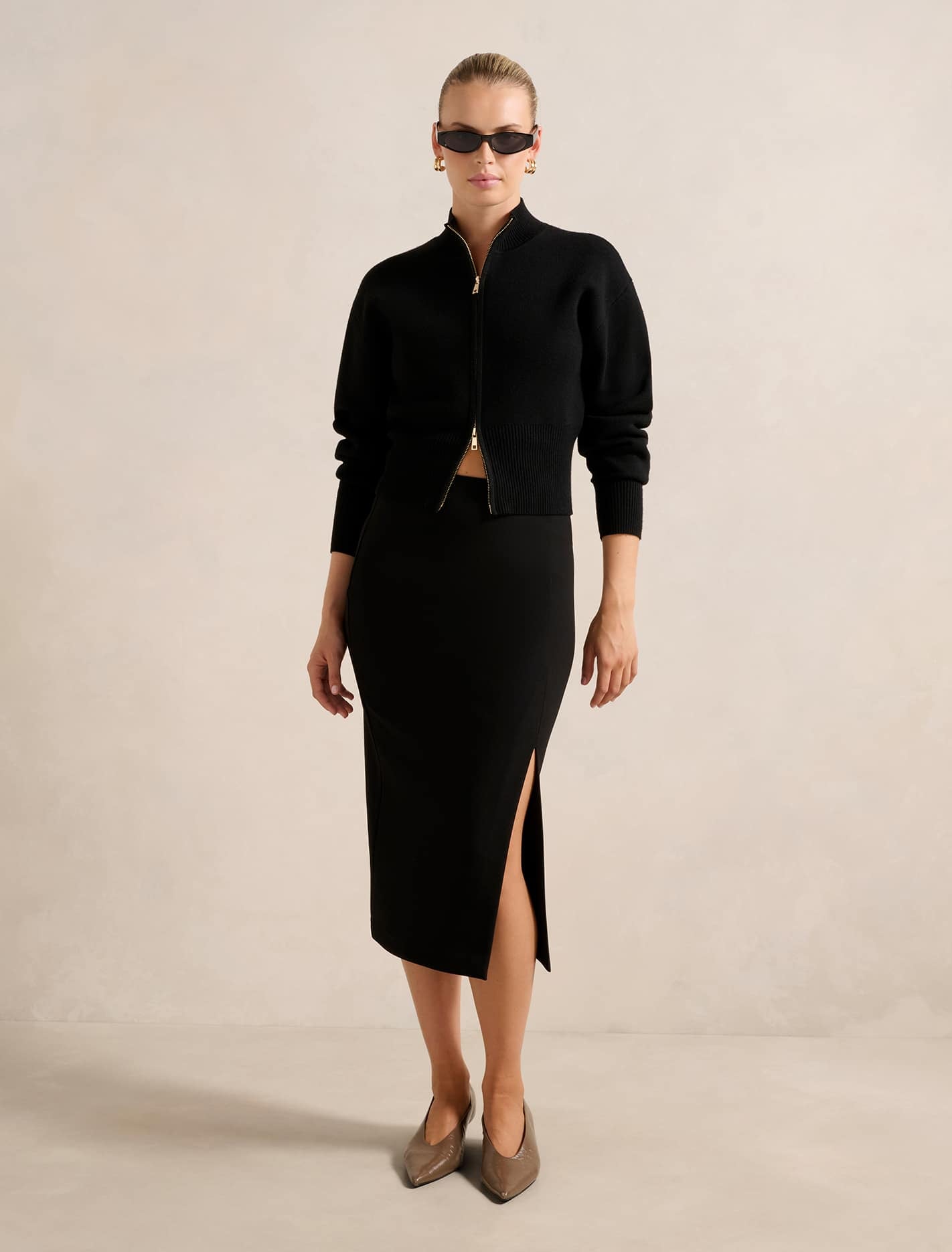 Lacey Crepe Split Midi Skirt Forever New