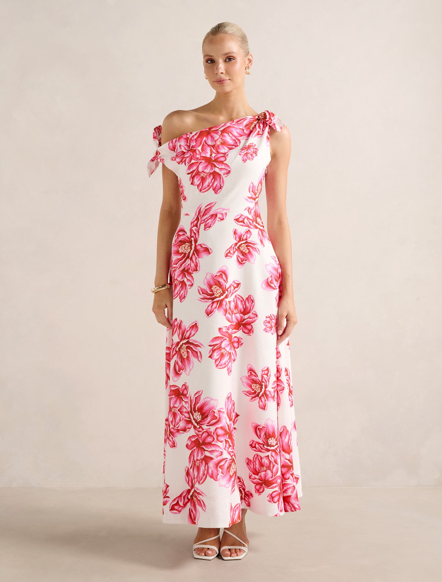 Vinetta Asym Bow Midi Dress Zila Floral Forever New