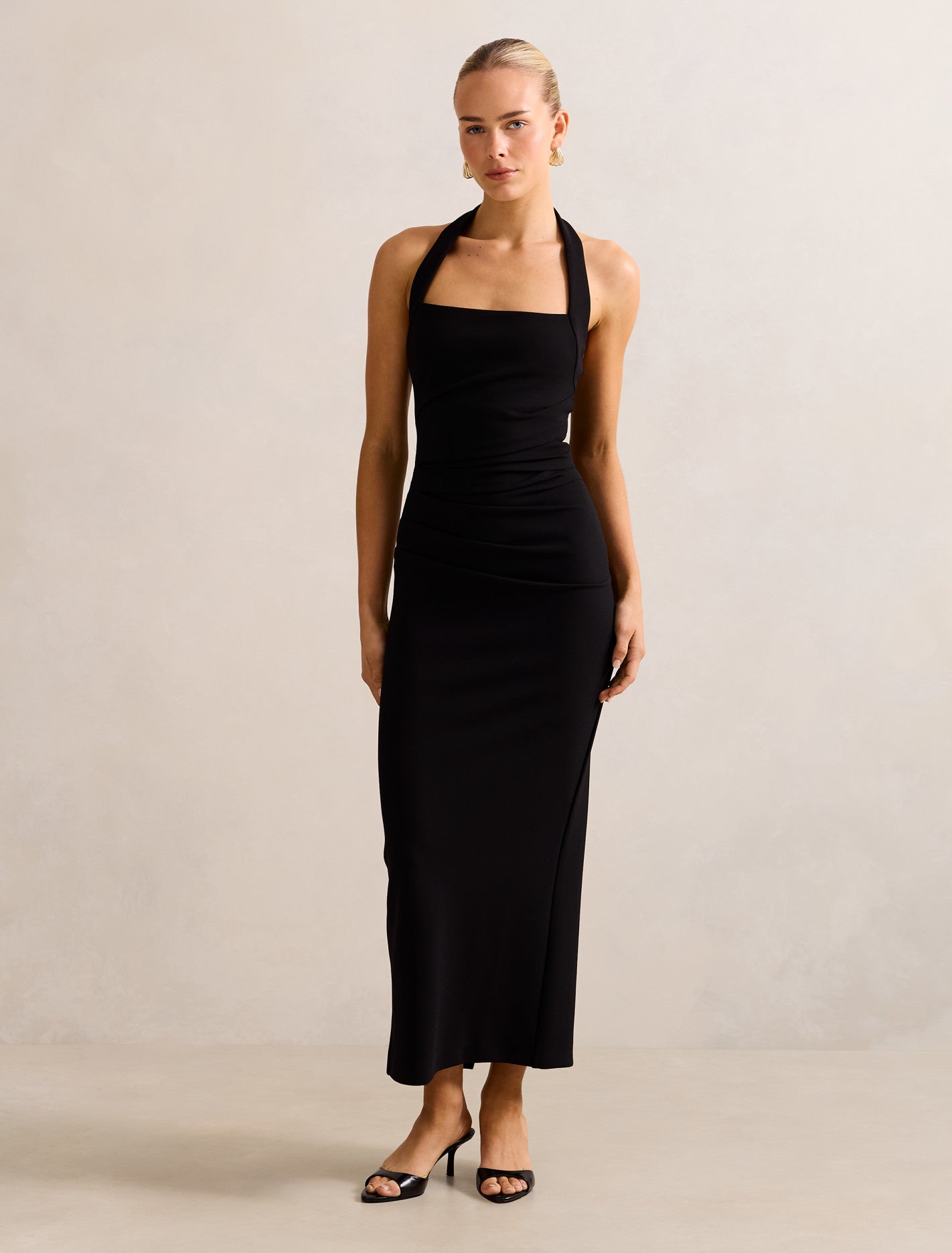 Georgie Halter Ruched Bodycon Dress Black Forever New