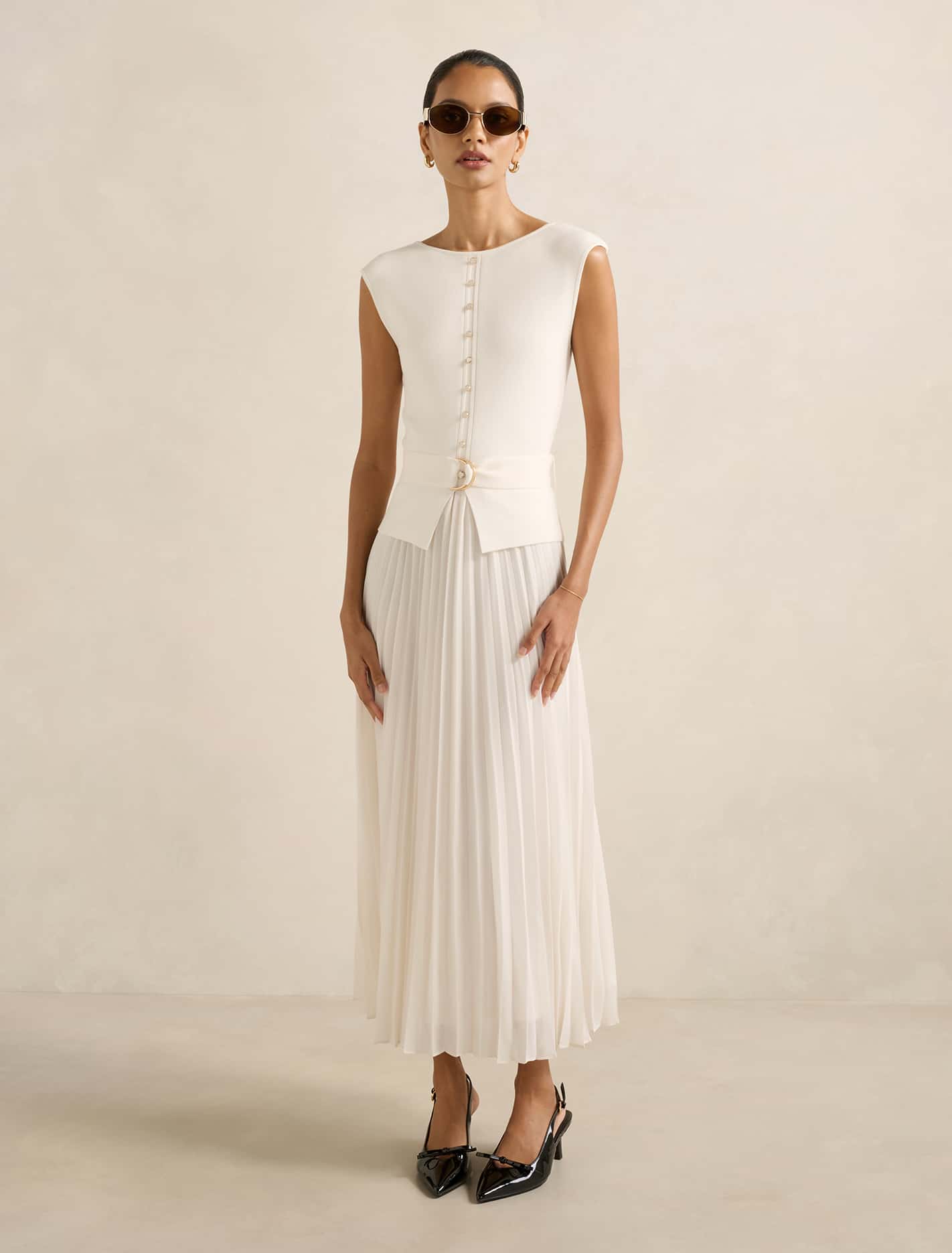 Lelani Petite Pleat Hem Midi Dress Cream Forever New