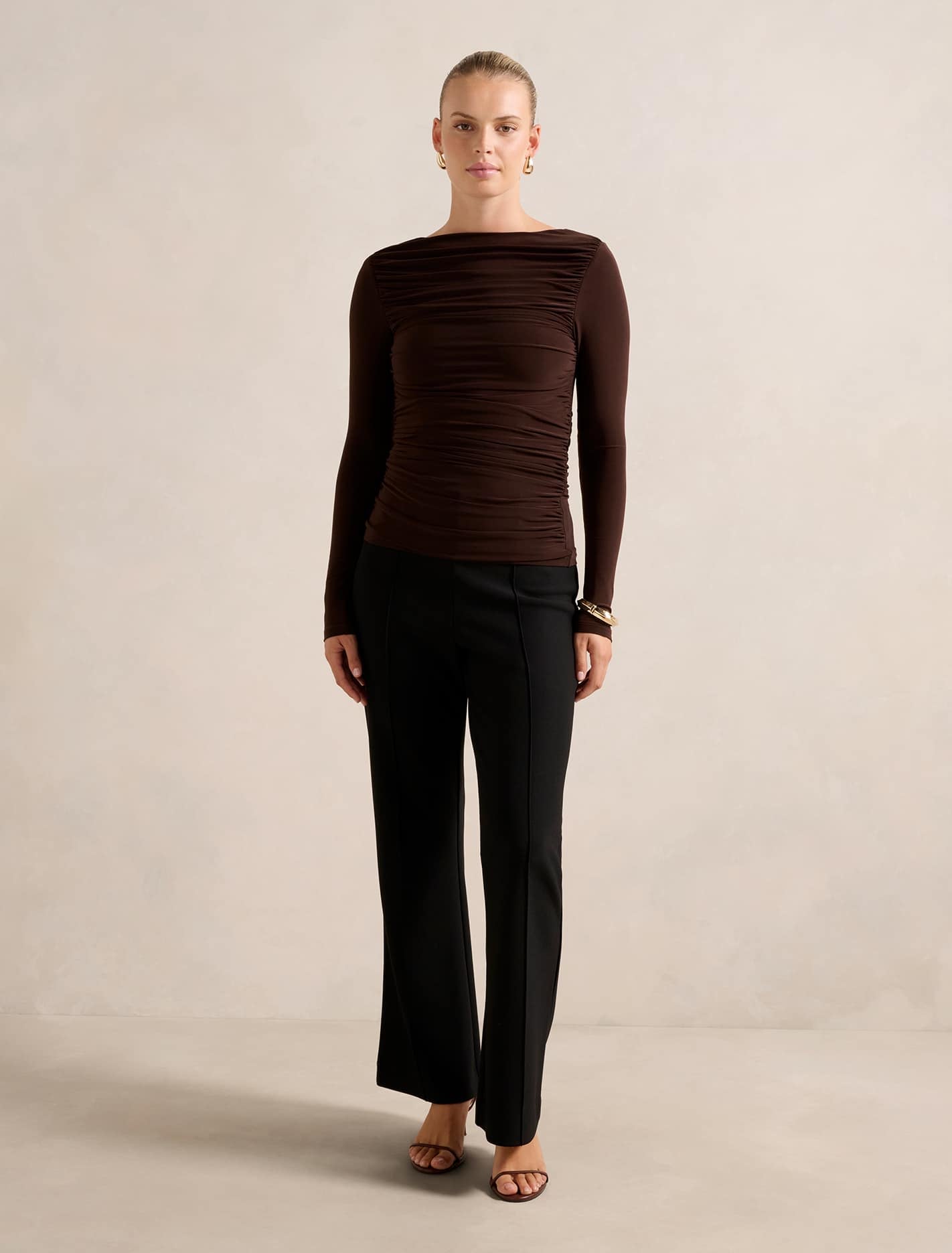 Monica Ruched Boat Neck Top Forever New