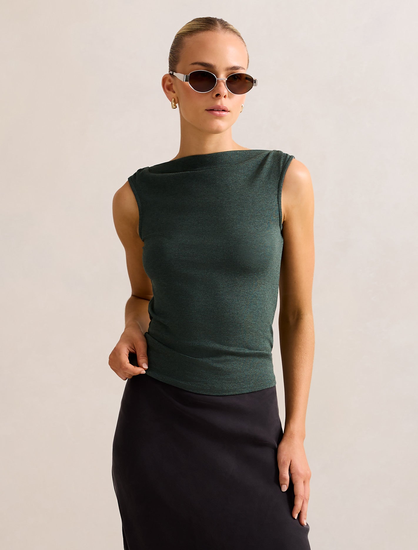 Josephine Straight Neck Tank Top Thyme Marle Forever New