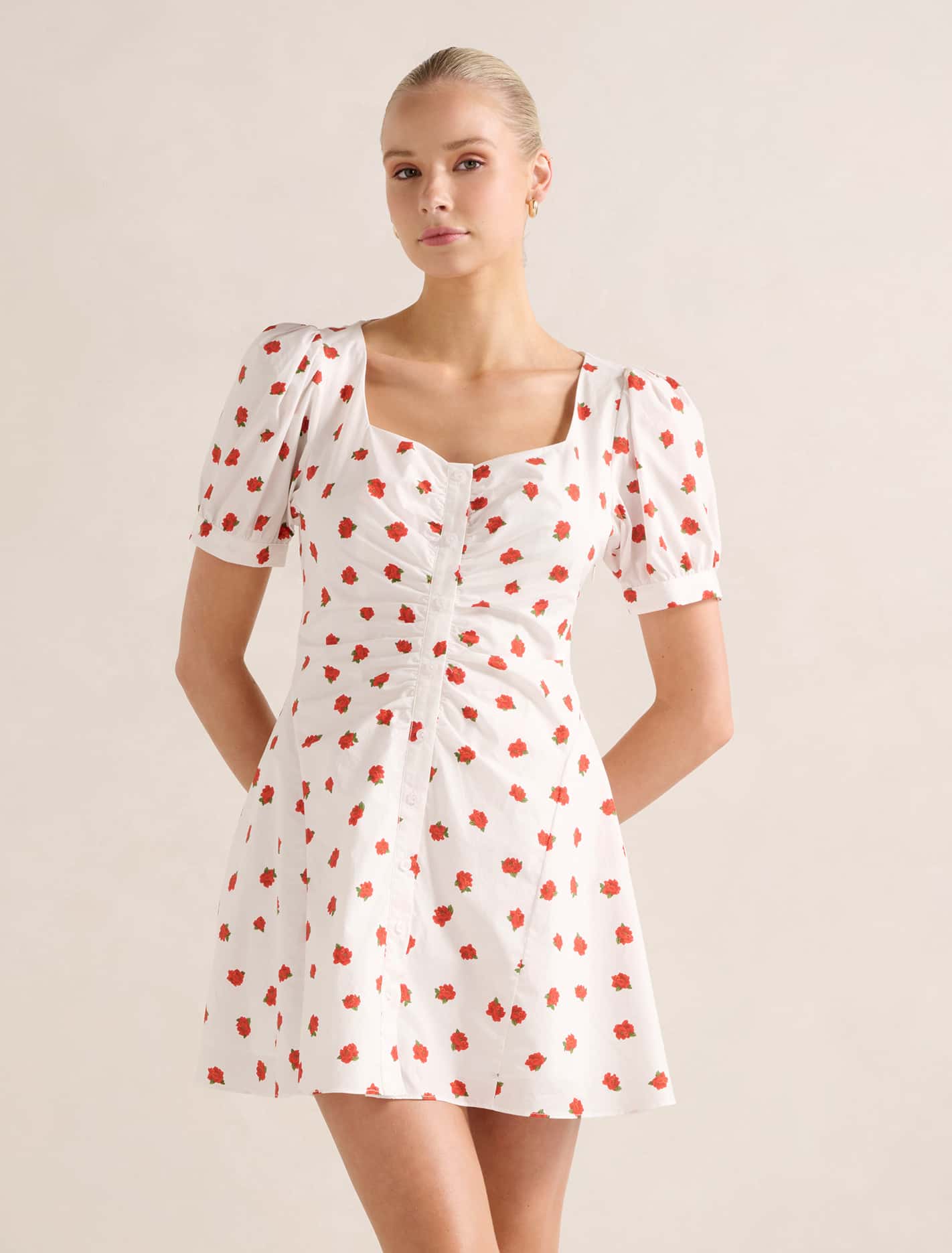 Mallory Gathered Cotton Mini Dress Light Rosalie Ditsy Forever New