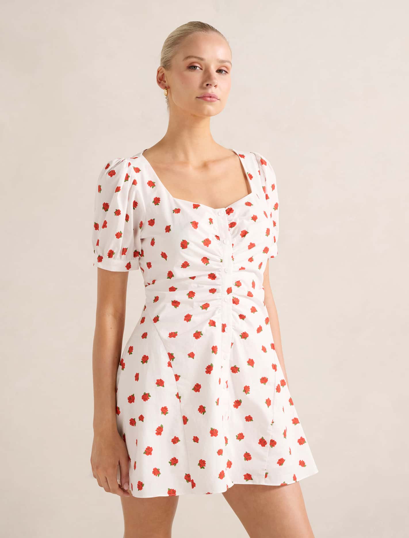 Mallory Gathered Cotton Mini Dress Forever New