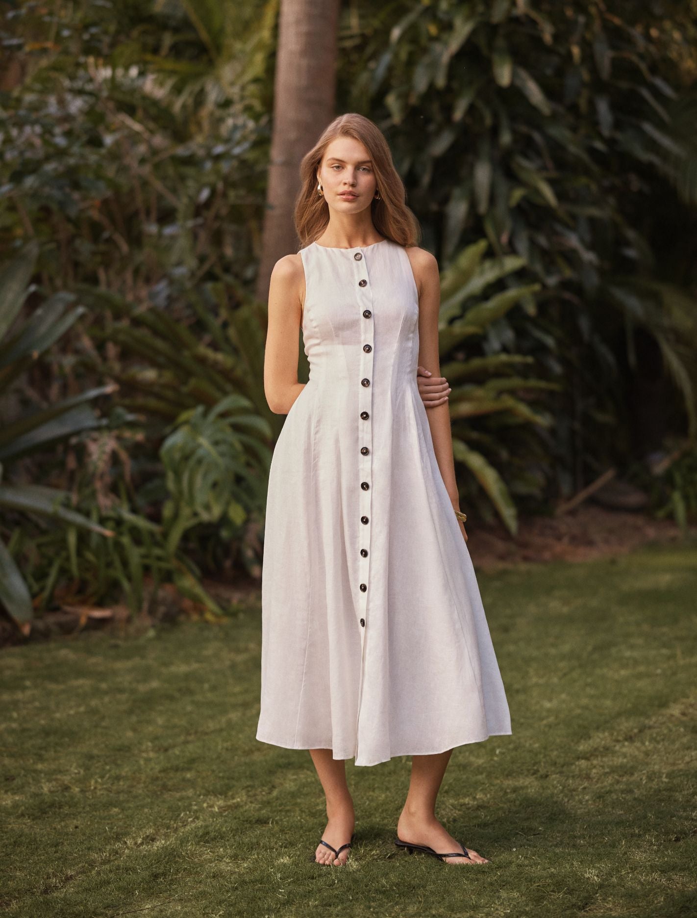 Pia Button Front Linen Midi Dress Forever New