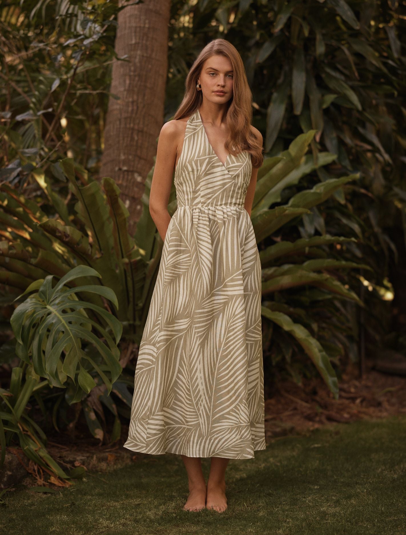 Lilian Wrap Linen Halter Midi Dress Forever New