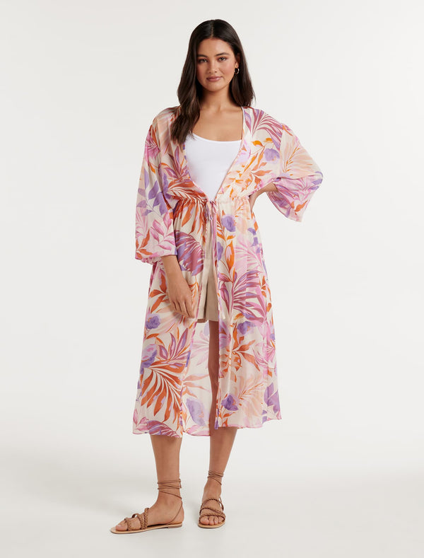 Bronte Longline Print Kimono 0 Lilac Forever New